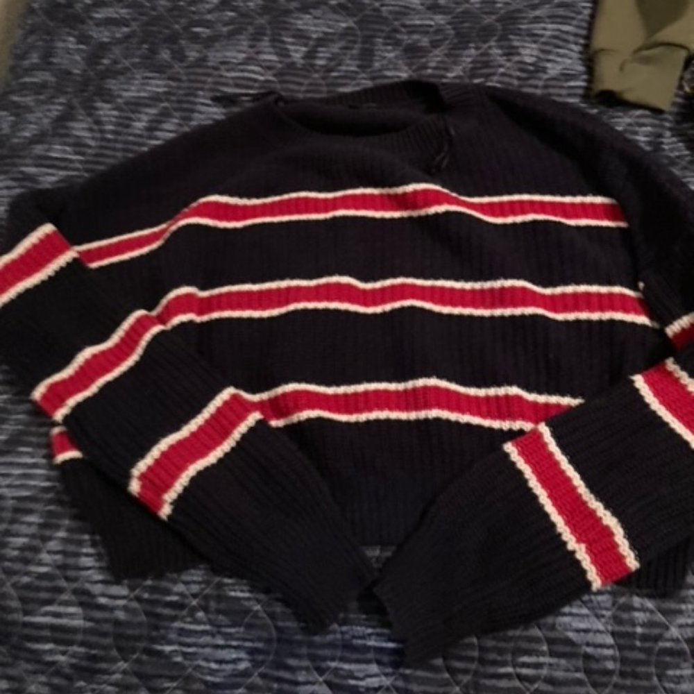 Ambiance Apparel Striped Sweater Blue&red